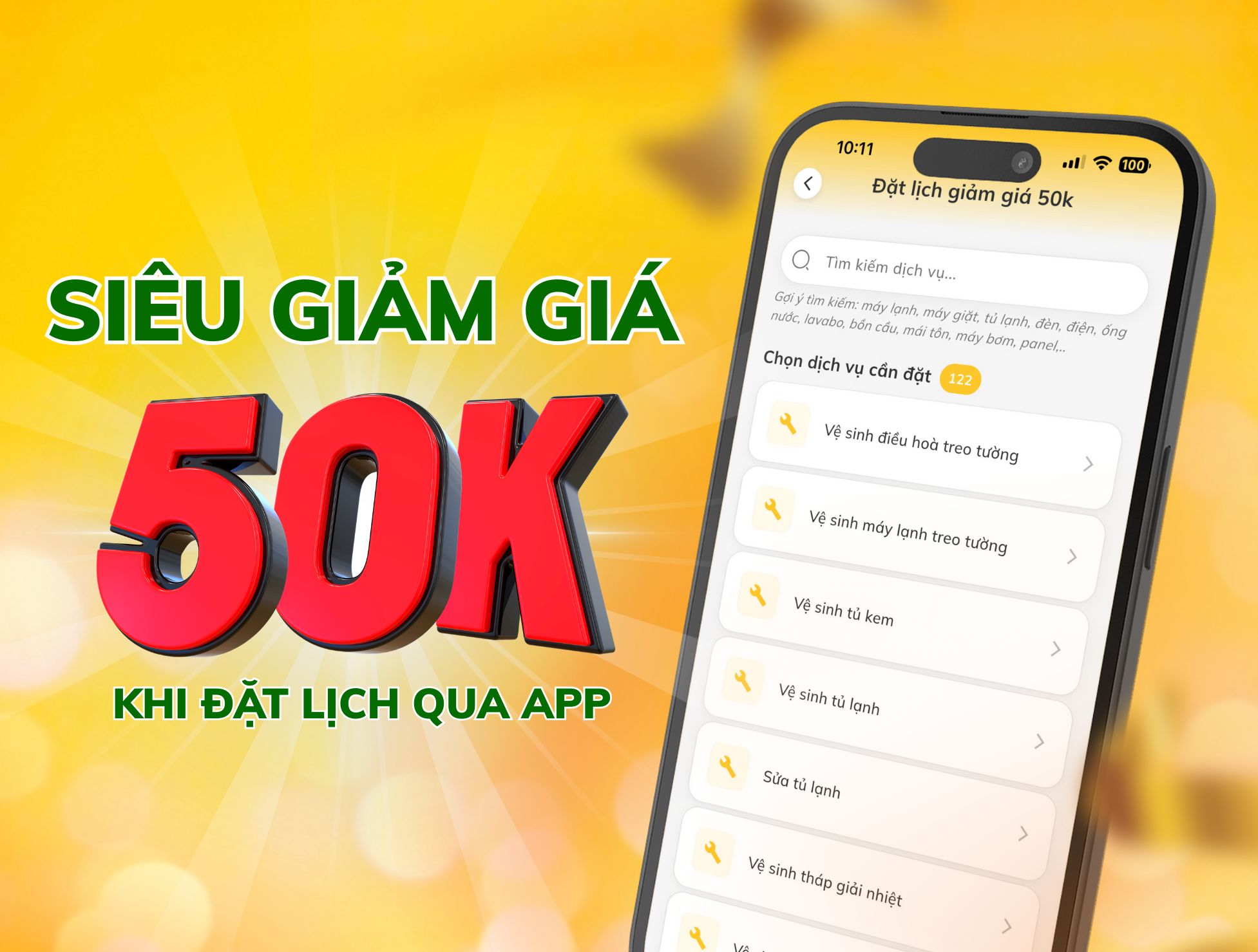 giảm 50.000 vnđ khi đặt lịch trên app