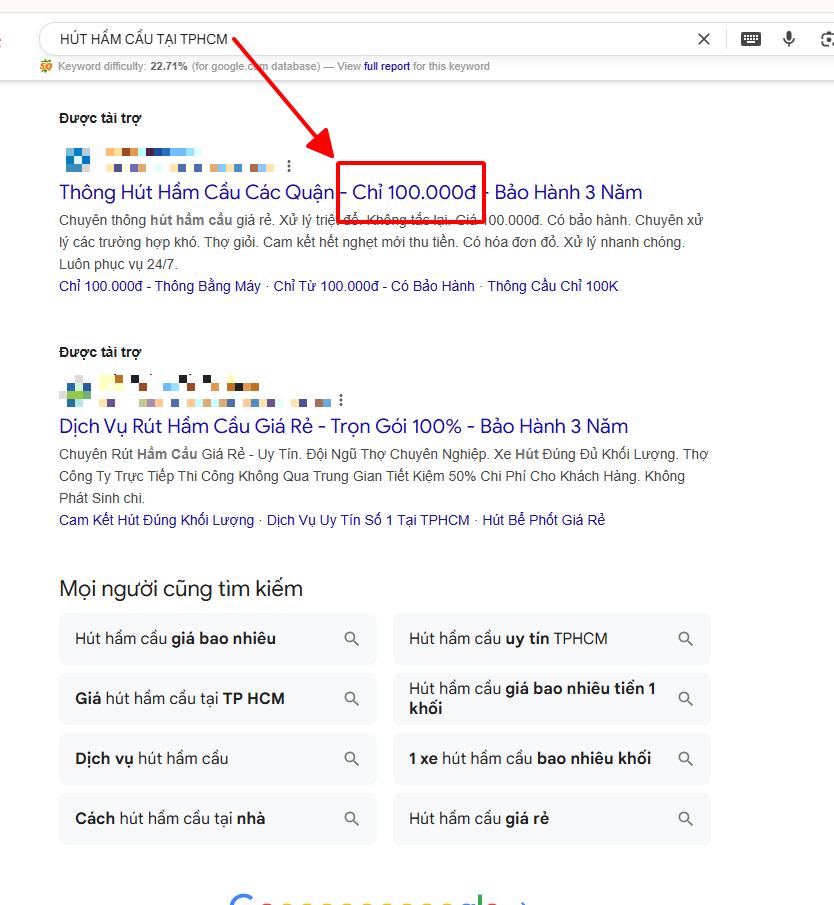 quảng cáo hút hầm cầu chỉ 100k sai sự thật vẽ tiền khách hàng